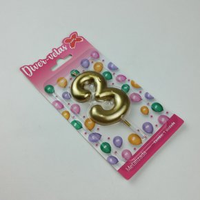 Vela Metalizada Ouro - N°3 – 6cm – Make+