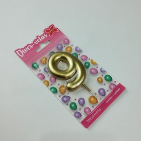 Vela Metalizada Ouro - N°9 – 6cm – Make+