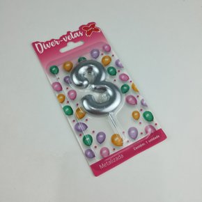 Vela Metalizada Prata - N°3 – 6cm – Make+