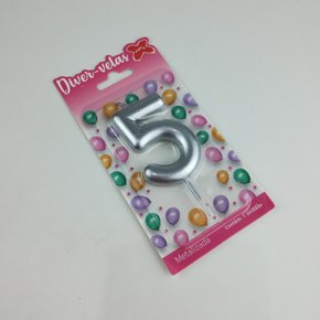 Vela Metalizada Prata - N°5 – 6cm – Make+