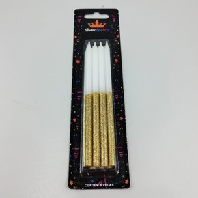 Vela Silver Palito Gigante – Branca C/Dourado – Silver Festas