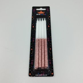 Vela Silver Palito Gigante – Branca C/Rose – Silver Festas